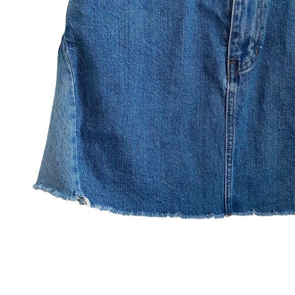 Madewell 26 Jean Skirt Raw Hem Rigid Denim A-Line Mini Blue J0555 - Picture 3 of 6